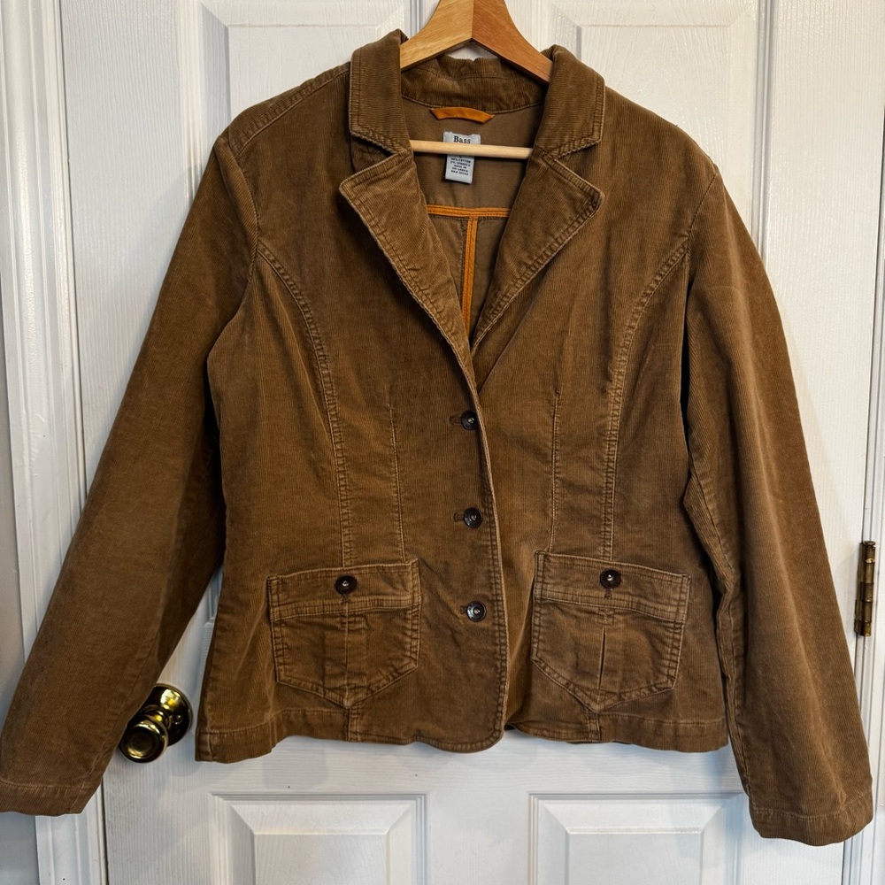 Bass Jeans Brown Corduroy Blazer Jacket Cotton Stretch Lrg Grandpa Prep Academia